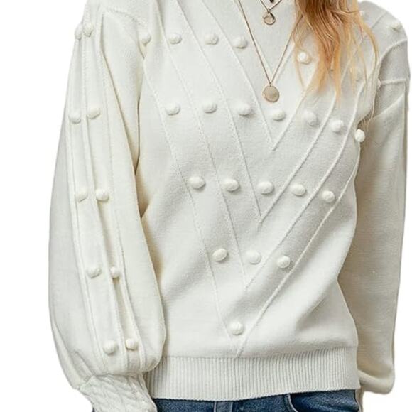 Simplee Crew Neck Long Lantern Sleeve Chunky Knit Pullover Size Medium - Picture 1 of 7